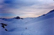 Le mont-Blanc au lever du soleil, pendant le long itinéraire plat